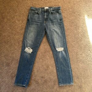 Perfect Jeans Frame Le Beau Size 27 Medium Wash Women’s Distressed Knee